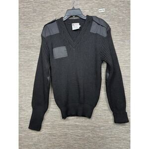 Commando Sweater Mens XL (46) Black V Neck Wool Military Shoulder Elbow Patches